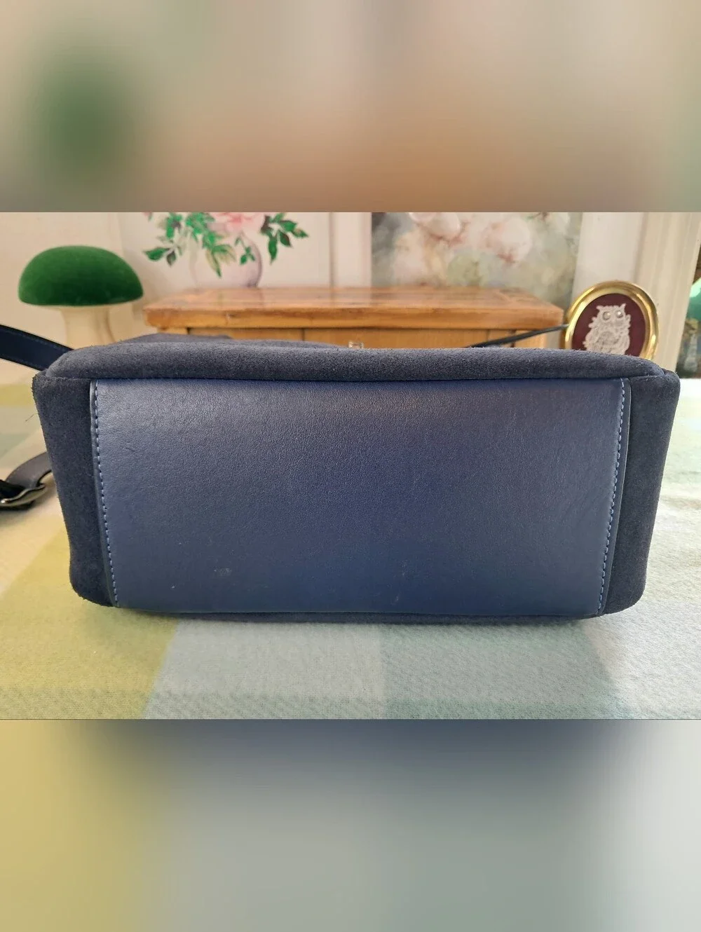 Coach CW004 Hadley Convertible Crossbody Bag Navy Blue Suede Leather